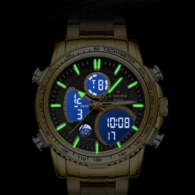 Naviforce NF9182 Dual-time Black Dial Men's Watch